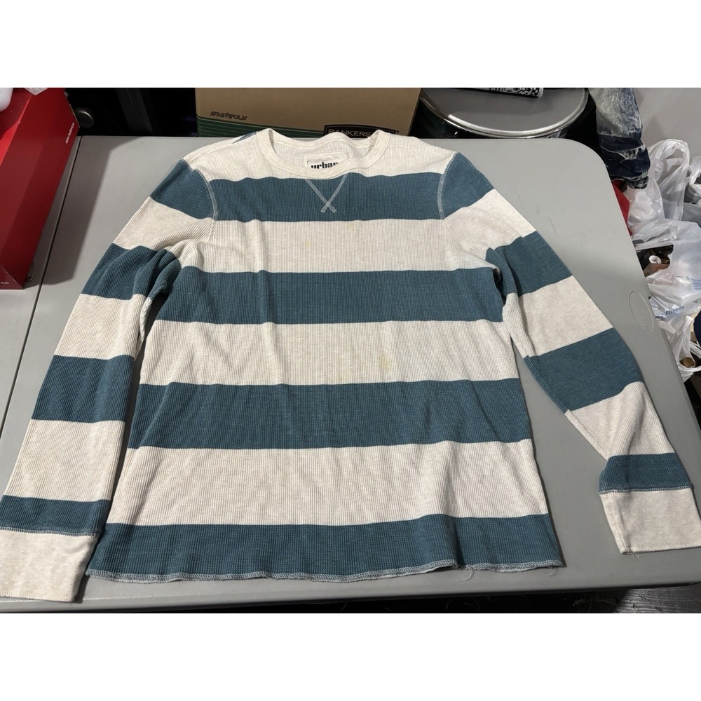 Men's URBAN PIPELINE‎ Striped Thermal Tee Gray/Green XXL Cotton Blend